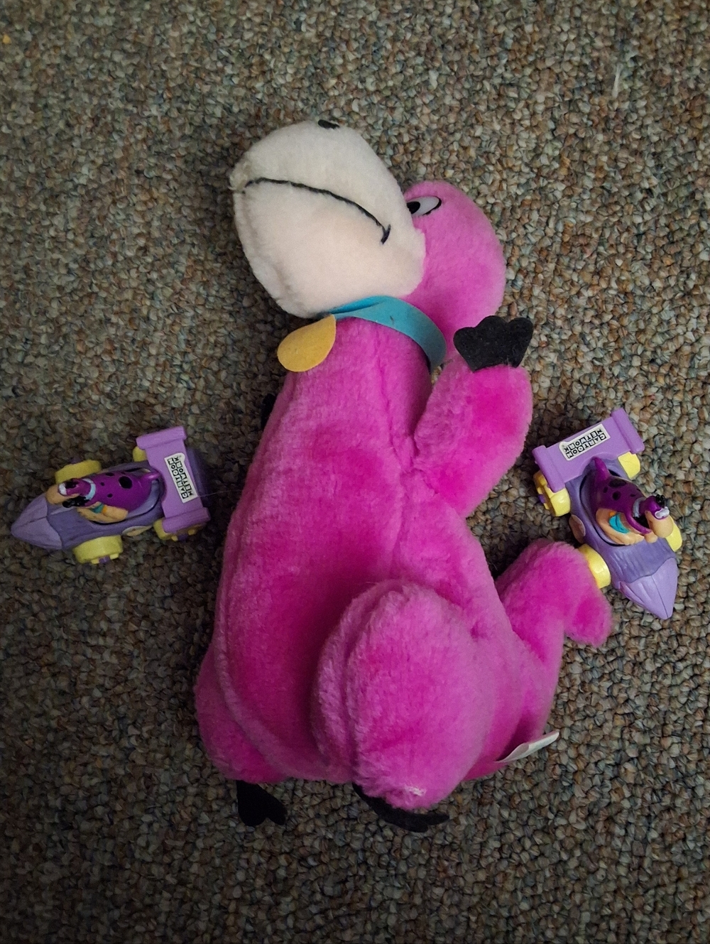 VTG Flintstones Bundle: NANCO Dino Plush + 2 Barney Rubble Wacky Racing Cars